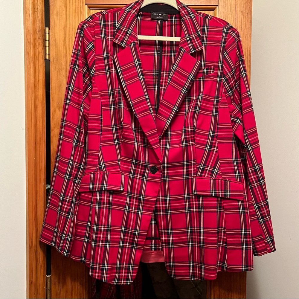 Lane Bryant Red Plaid Wide Leg Pants & Matching Blazer New